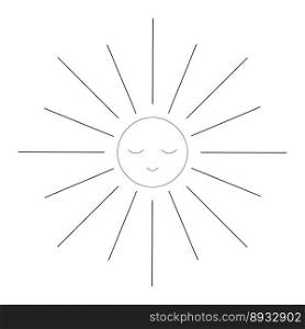 Sun outline vector coloring illustretion. Icon sun smiles and long rays recede to the sides. Sun for icons, stickers, cover, print, textile, merch, pattern, paper.. Sun outline vector coloring illustretion. Icon sun smiles and long rays recede to the sides.