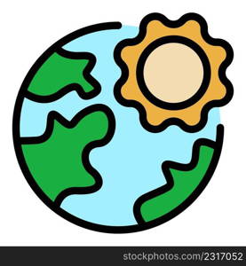 Sun over planet icon. Outline sun over planet vector icon color flat isolated. Sun over planet icon color outline vector
