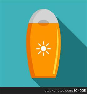 Sun protection bottle icon. Flat illustration of sun protection bottle vector icon for web design. Sun protection bottle icon, flat style