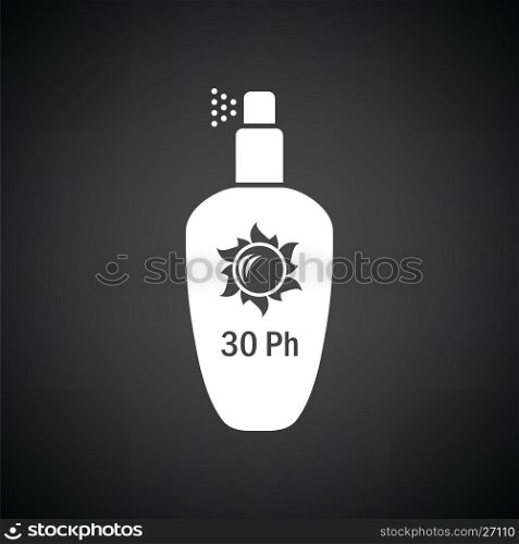 Sun protection spray icon. Black background with white. Vector illustration.