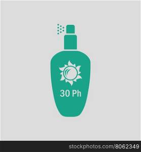Sun protection spray icon. Gray background with green. Vector illustration.