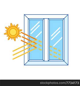 Sun protection with double glazed window. PVC plastic profile. Infographics showing properties. Image for businesses and construction industry.. Sun protection with double glazed window. PVC plastic profile. Infographics showing properties.