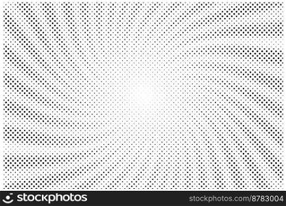 Sun rays halftone background. White and grey radial swirl abstract comic pattern. Vector explosion abstract lines backdrop
