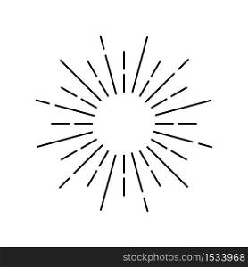 Sun rays, light rays linear drawing on white background. Vector illustration