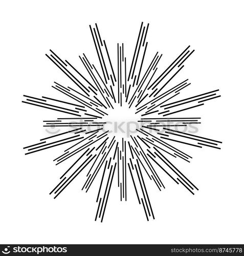 Sun rays, linear drawing on a white background, vector