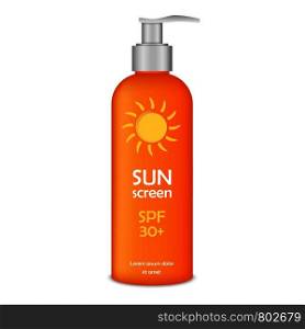 Sun screen lotion icon. Realistic illustration of sun screen lotion vector icon for web design isolated on white background. Sun screen lotion icon, realistic style