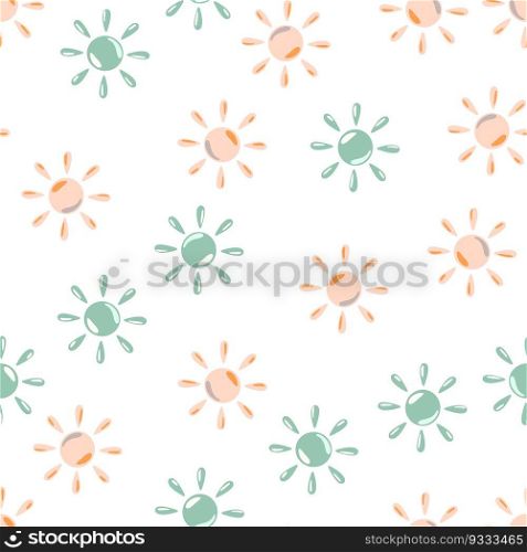 Sun seamless hand drawn pattern in doodle style. Geometric print. Decorative backdrop for fabric design, textile print, wrapping, cover. Vector illustration.. Sun seamless hand drawn pattern in doodle style.