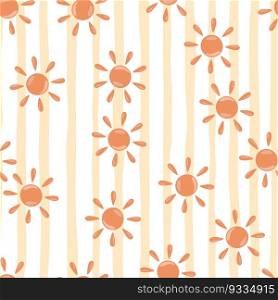 Sun seamless hand drawn pattern in doodle style. Geometric print. Decorative backdrop for fabric design, textile print, wrapping, cover. Vector illustration.. Sun seamless hand drawn pattern in doodle style.