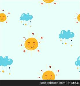 Sun seamless pattern background. Business flat vector illustration. Sun with ray sign symbol pattern