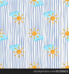 Sun seamless pattern in doodle style. Simple decorative backdrop for fabric design, textile print, wrapping, cover. Vector illustration.. Sun seamless pattern in doodle style.