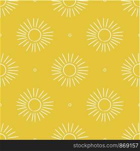 Sun seamless pattern. Yellow color vector background. Summer and spring print. Doodle sketch