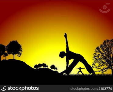 sun setting on a yoga session in the middle of a natural wonderland