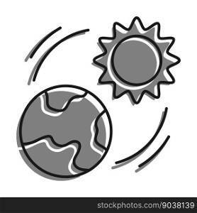 Sun shines on planet Earth linear icon. Changing seasons on planet. Global warming. Increase in ambient temperature. Simple black and white vector