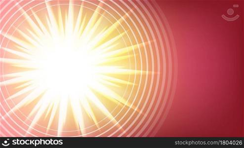 Sun Shining Advertise Banner Copy Space Vector. Light Explosion Or Brightness Sun Shine With Rays Poster. Elegant Creative And Bright Promotional Canvas Template Style Color Illustration. Sun Shining Advertise Banner Copy Space Vector