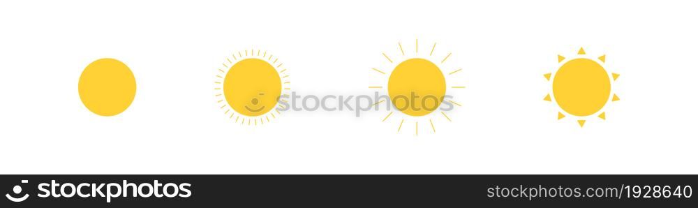 Sun, simple icon set. Sunshine illustration, light isolated concept in vector flat style.