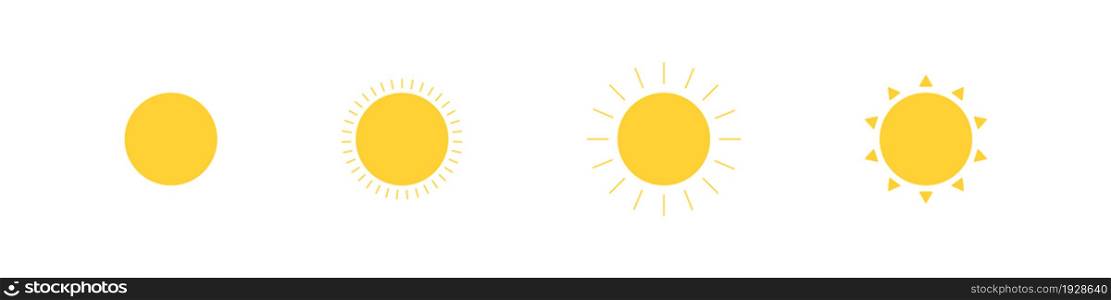Sun, simple icon set. Sunshine illustration, light isolated concept in vector flat style.