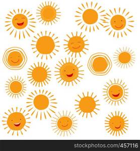 Sun smile symbols or sun face signs. Vector illustration. Sun smile symbols