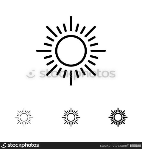 Sun, Sunrise, Sunset Bold and thin black line icon set