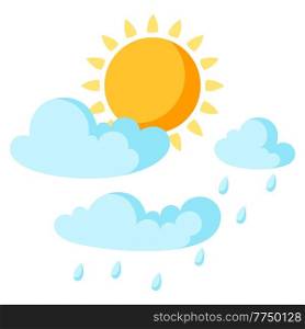 Sun with clouds and rain. Natural illustration of weather phenomenon.. Sun with clouds and rain. Natural illustration of weather.