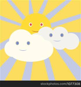 Sun with clouds, illustration, vector on white background.