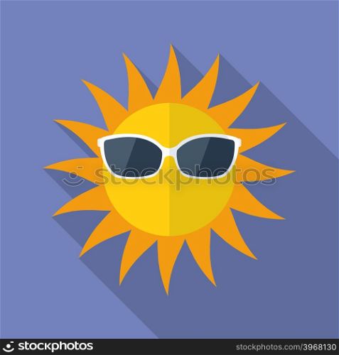 Sun with glasses icon. Modern Flat style with a long shadow