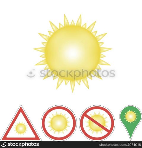 sun with light dark gradient on signs and pointer for printing or design the weather. sun