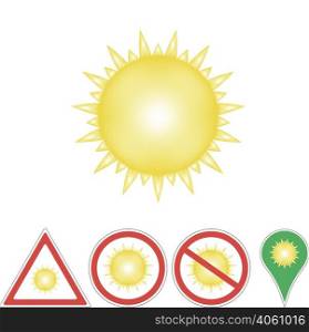 sun with light dark gradient on signs and pointer for printing or design the weather. sun
