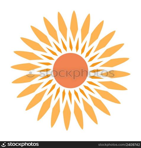 Sun with warm orange rays light in the shape of a flower stock illustration