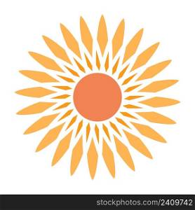Sun with warm orange rays light in the shape of a flower stock illustration