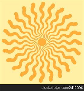 Sun with wavy rays, a symbol of good weather and good mood, vector yellow sun with wavy rays