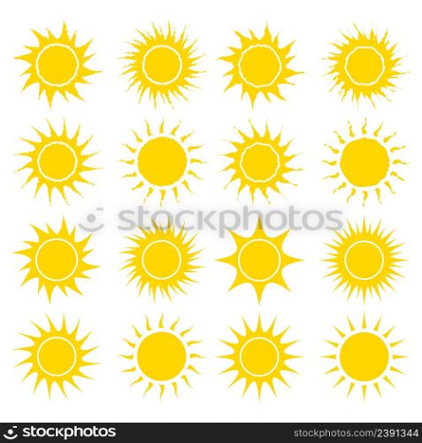 Sun yellow symbol collection. Vector illustration isolated on white background