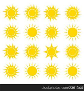 Sun yellow symbol collection. Vector illustration isolated on white background