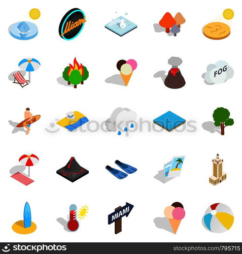 Sunbathe icons set. Isometric set of 25 sunbathe vector icons for web isolated on white background. Sunbathe icons set, isometric style