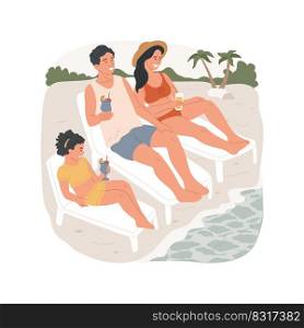 Sunbathing isolated cartoon vector illustration. Family sunbathing, relaxing in the sun, lying on lounger, drinking tropical cocktail, seaside resort beach, summer holiday vector cartoon.. Sunbathing isolated cartoon vector illustration.