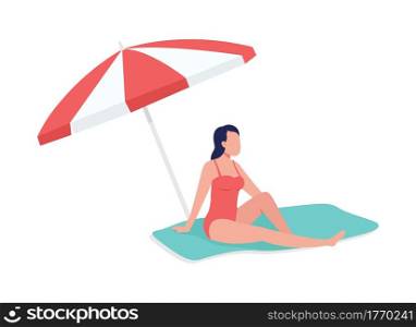 Sunbathing under sun umbrella semi flat color vector character. Relaxing figure. Full body person on white. Beach time isolated modern cartoon style illustration for graphic design and animation. Sunbathing under sun umbrella semi flat color vector character