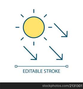 Sunbeams RGB color icon. Sunlight and radiance. Glowing and radiation. Alternative source of energy. Isolated vector illustration. Simple filled line drawing. Editable stroke. Arial font used. Sunbeams RGB color icon