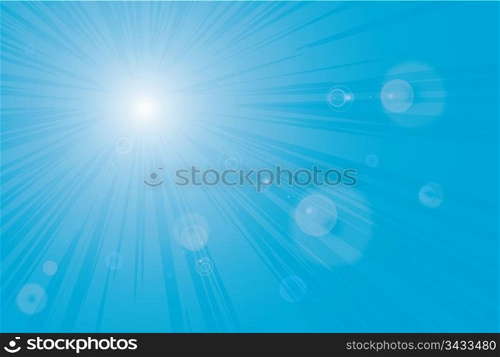 Sunburst blue sky flares vector background image.