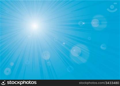 Sunburst blue sky flares vector background image.