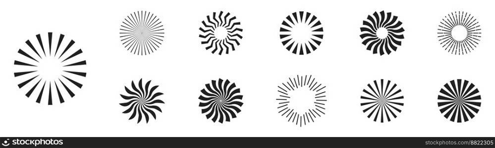 Sunburst icon set. Retro sunburst design.  Starburst and sunburst circle shape.