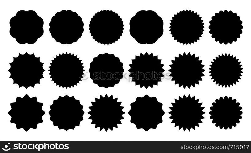 Sunburst sticker. Vintage sale stickers, burst rays promo button and sun bursts price. Starburst black jagged promo label buttons or advertising badge isolated vector shapes icons set. Sunburst sticker. Vintage sale stickers, burst rays promo button and sun bursts price isolated vector shapes icons