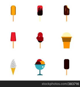 Sundae icons set. Flat illustration of 9 sundae vector icons for web. Sundae icons set, flat style