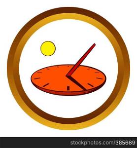 Sundial vector icon in golden circle, cartoon style isolated on white background. Sundial vector icon, cartoon style