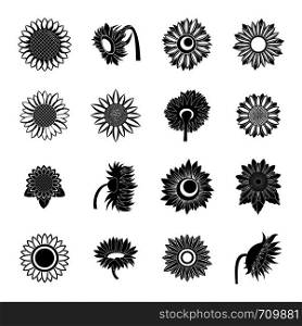Sunflower blossom icons set. Simple illustration of 16 sunflower blossom vector icons for web. Sunflower blossom icons set, simple style