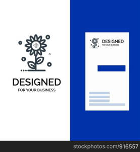 Sunflower, Floral, Nature, Spring Grey Logo Design and Business Card Template