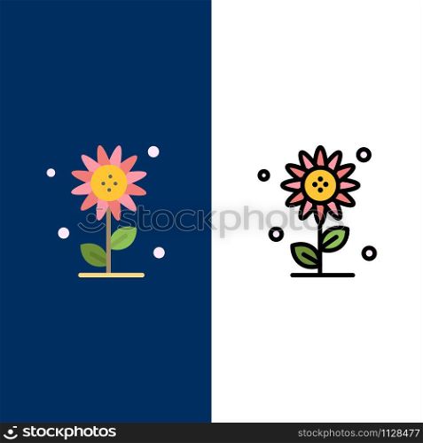 Sunflower, Floral, Nature, Spring Icons. Flat and Line Filled Icon Set Vector Blue Background