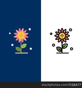 Sunflower, Floral, Nature, Spring Icons. Flat and Line Filled Icon Set Vector Blue Background