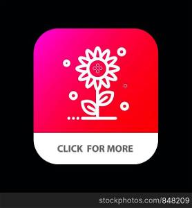 Sunflower, Floral, Nature, Spring Mobile App Button. Android and IOS Line Version