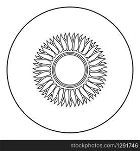 Sunflower flower Sun icon in circle round outline black color vector illustration flat style simple image. Sunflower flower Sun icon in circle round outline black color vector illustration flat style image