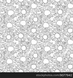 Sunflower head flower seamless pattern for textile or surface. Vector background. Sunflower head flower seamless pattern for textile or surface. Black and white vector background