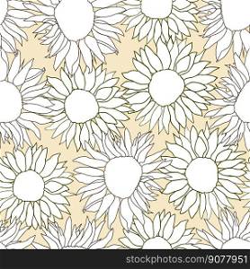 Sunflower head flower seamless pattern for textile or surface. Vector background